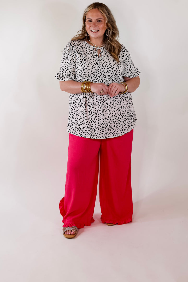 Waiting For A Sign Cheetah Print Babydoll Top with Keyhole and Tie Neckline in Ivory - Giddy Up Glamour Boutique