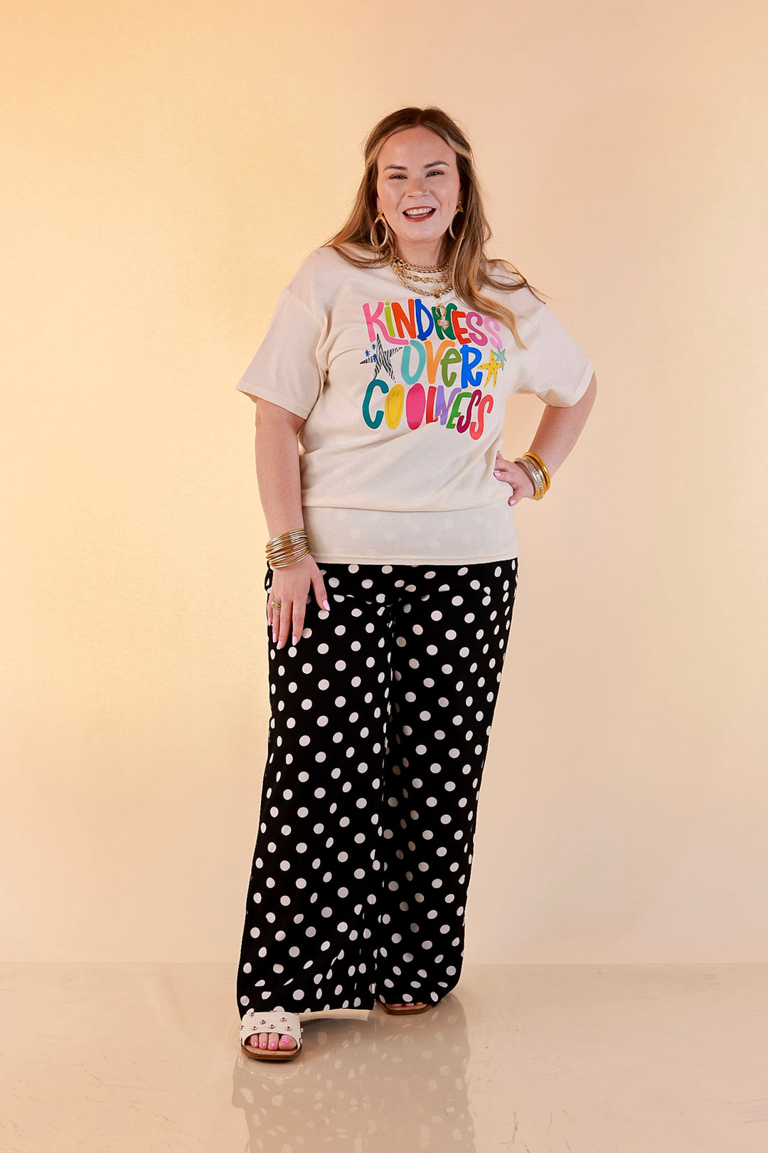 Kindness Over Coolness Short Sleeve Graphic Tee in Natural