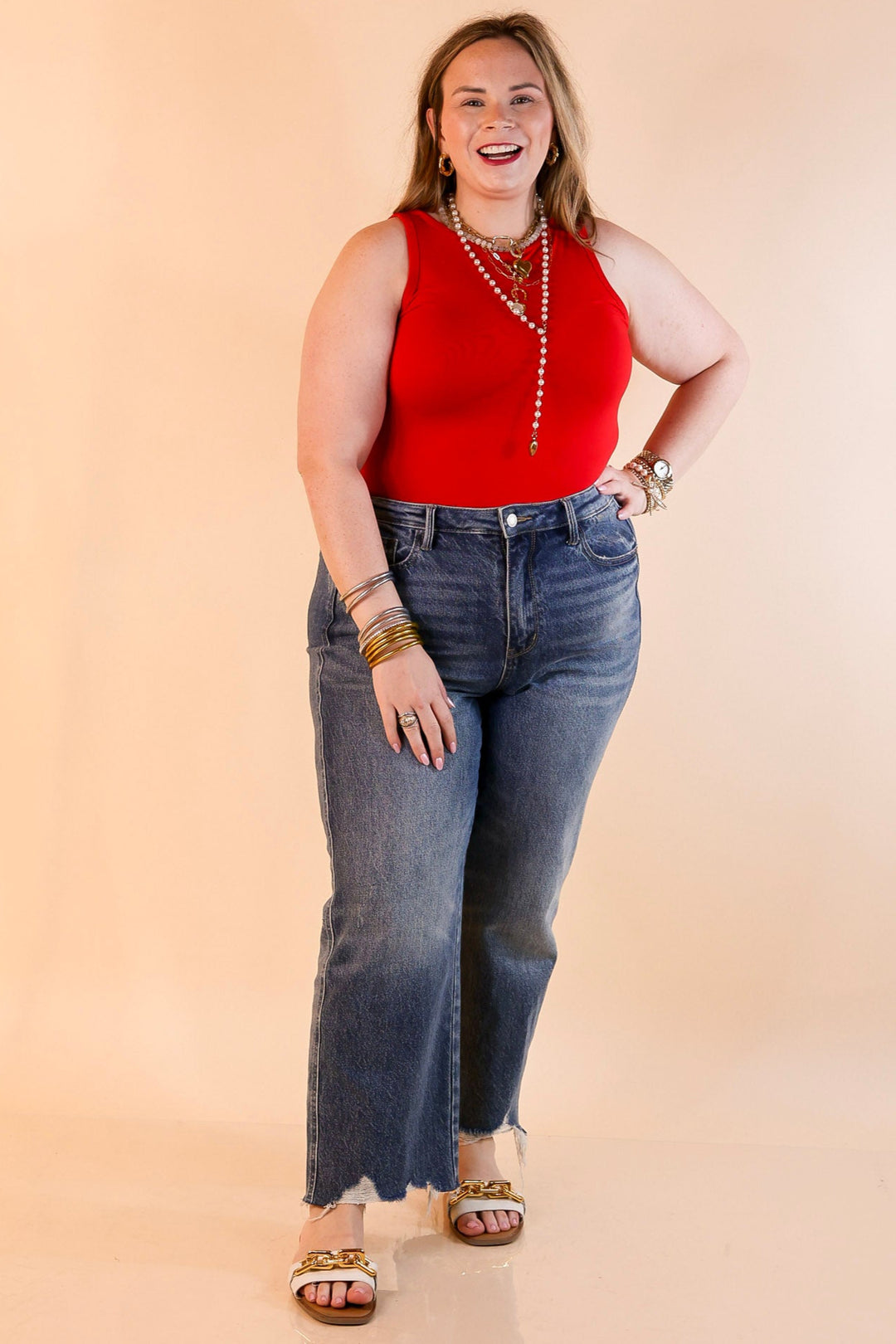 Sunshine State of Mind Tank Top Bodysuit in Ruby Red