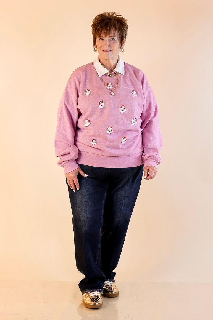 Simply Southern | Peppermint Wishes Santa Graphic Crewneck Sweatshirt in Bubblegum Pink