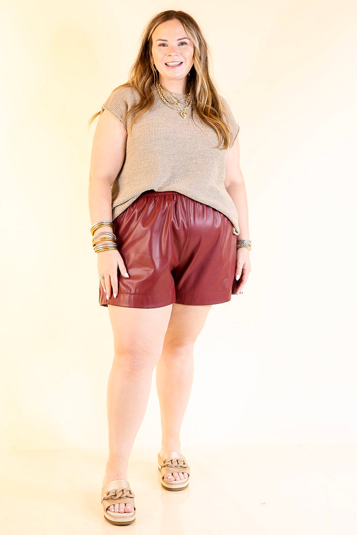 Making a Statement Faux Leather Shorts in Garnet Red