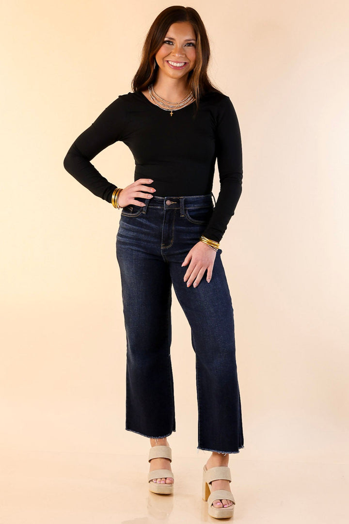 Judy Blue | Simple and Stylish Cropped Wide Leg Jean in Dark Wash