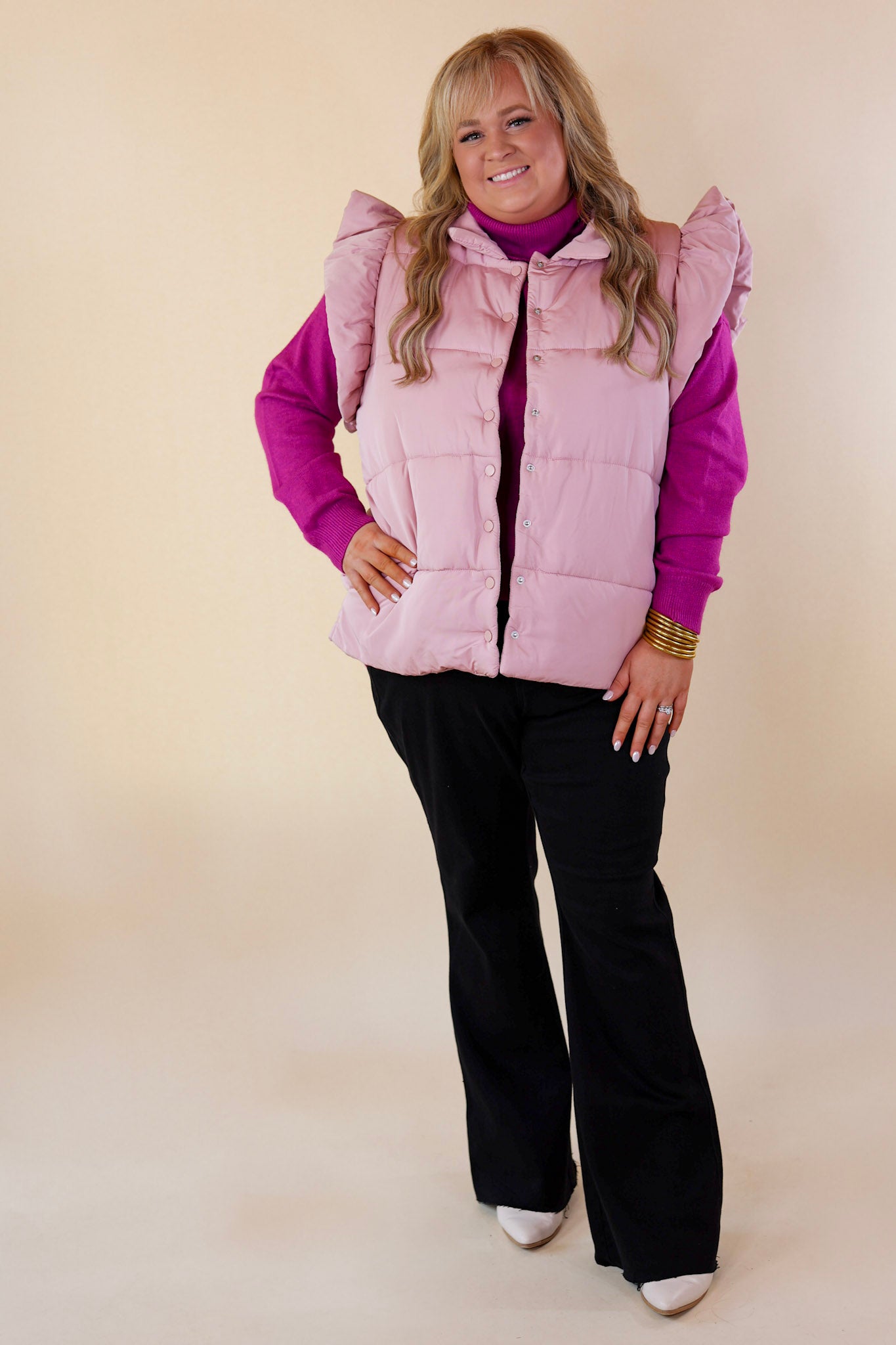 Frozen Enchantments Puffer Vest in Blush Pink - Giddy Up Glamour Boutique
