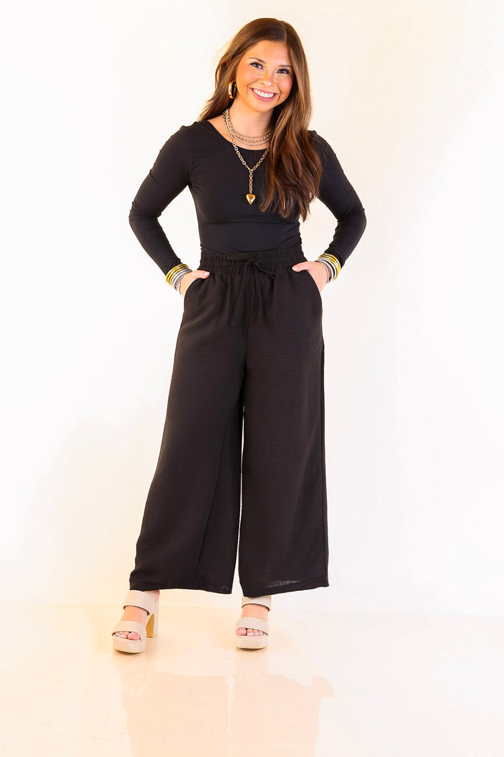 On Repeat Cropped Drawstring Woven Pants in Black