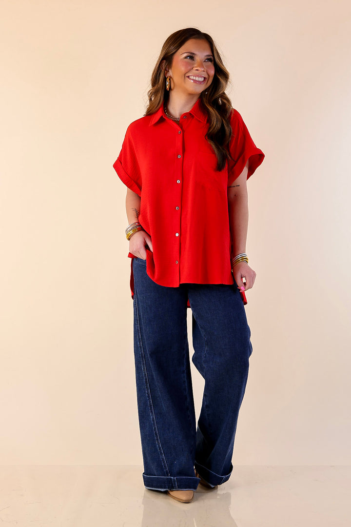 Timeless Appeal Collared Button Up Top in Red