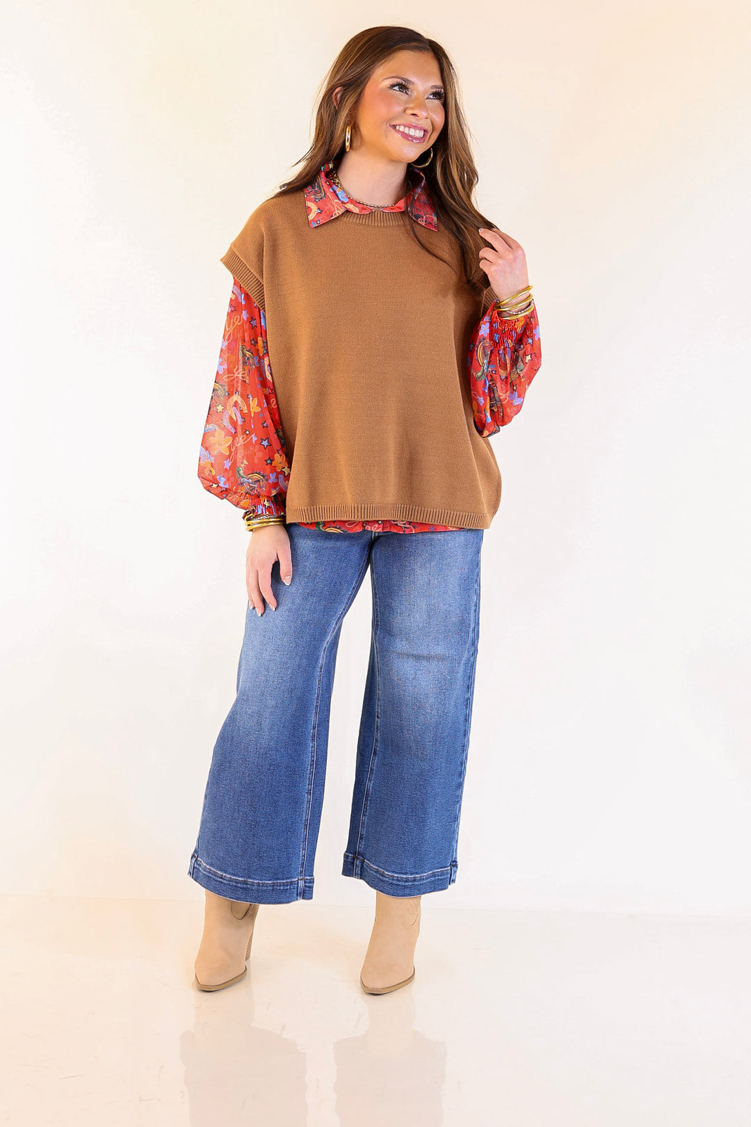 Effortlessly Yours Short Sleeve Crew Neck Sweater in Camel Brown