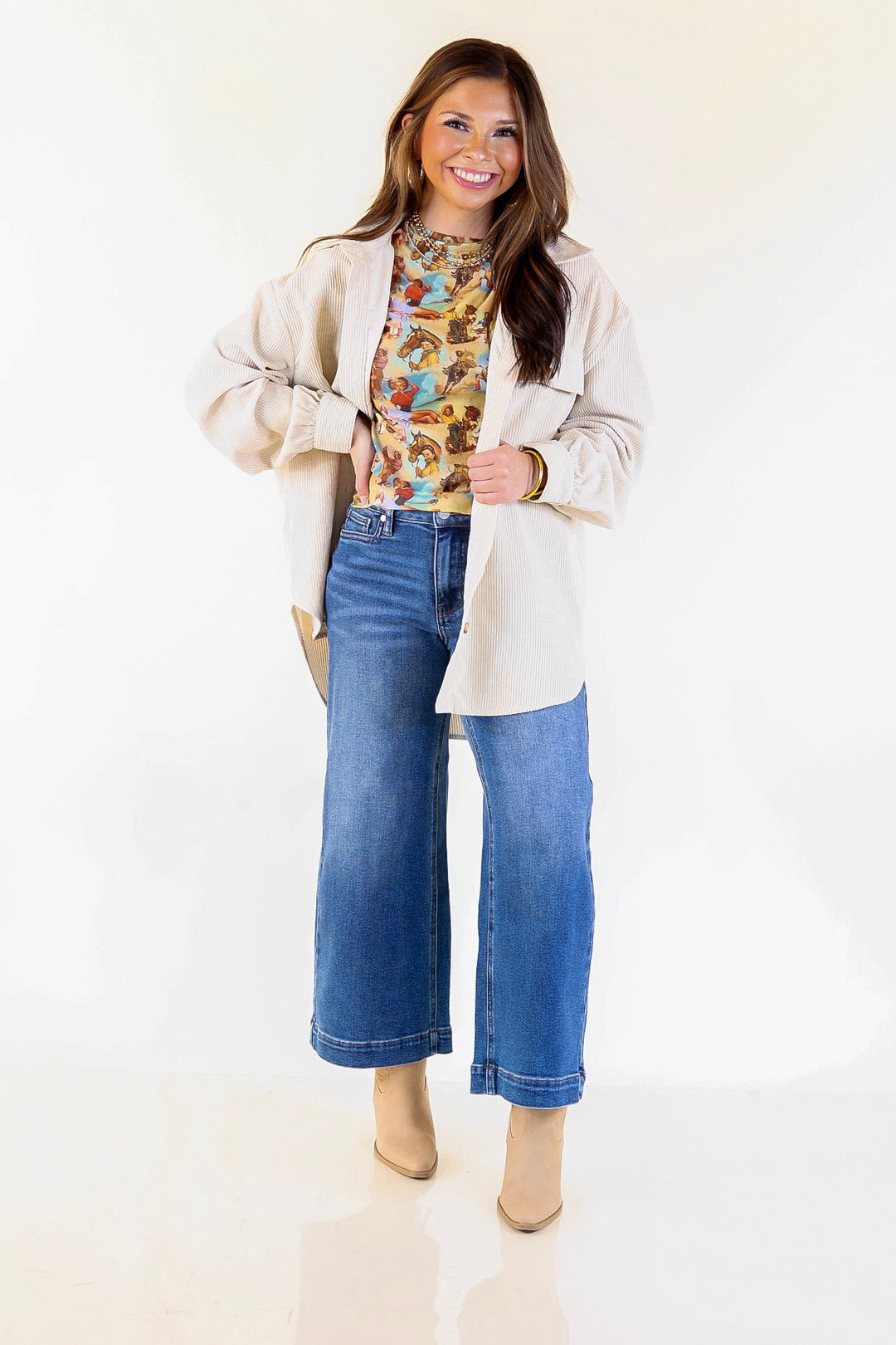 Latte Sips Button Up Corduroy Shacket in Cream