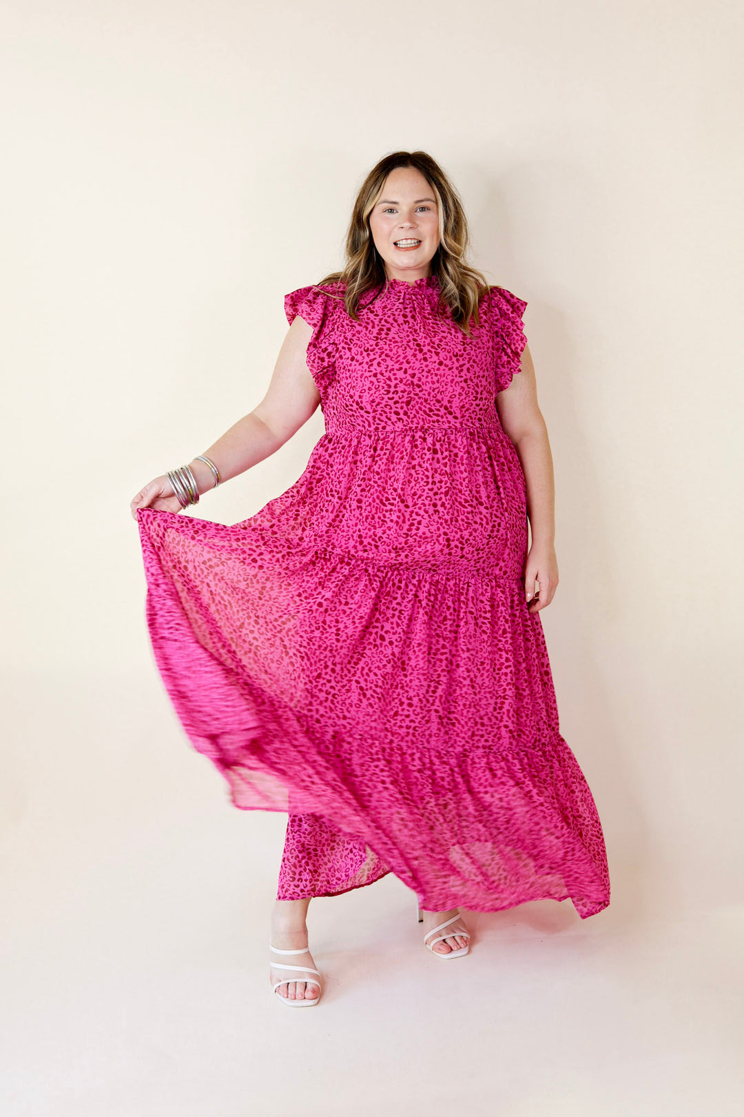 Settle The Score Leopard Print Maxi Dress in Magenta Pink - Giddy Up Glamour Boutique