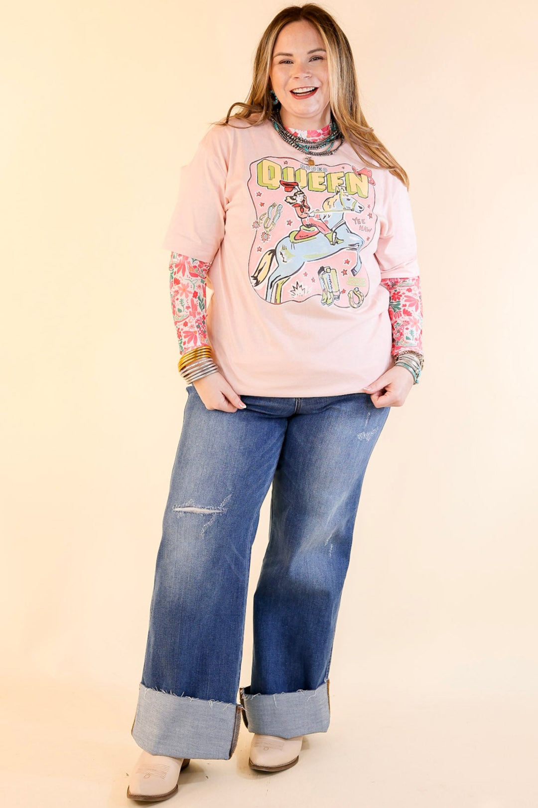 XOXO Art & Co | Rodeo Queen Short Sleeve Graphic Tee in Faded Pink