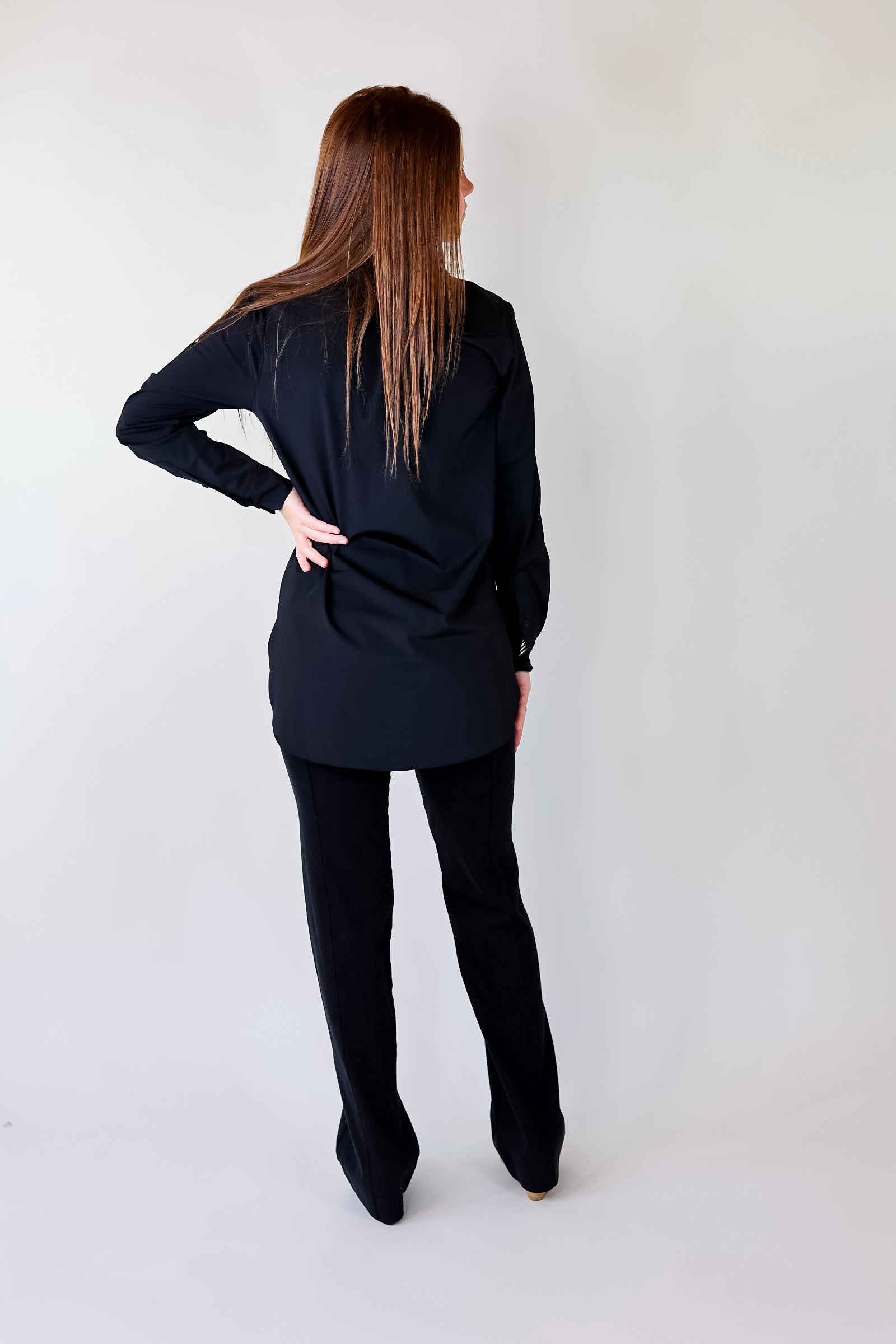 Lyssé | Schiffer Button Down Dress Shirt in Black - Giddy Up Glamour Boutique