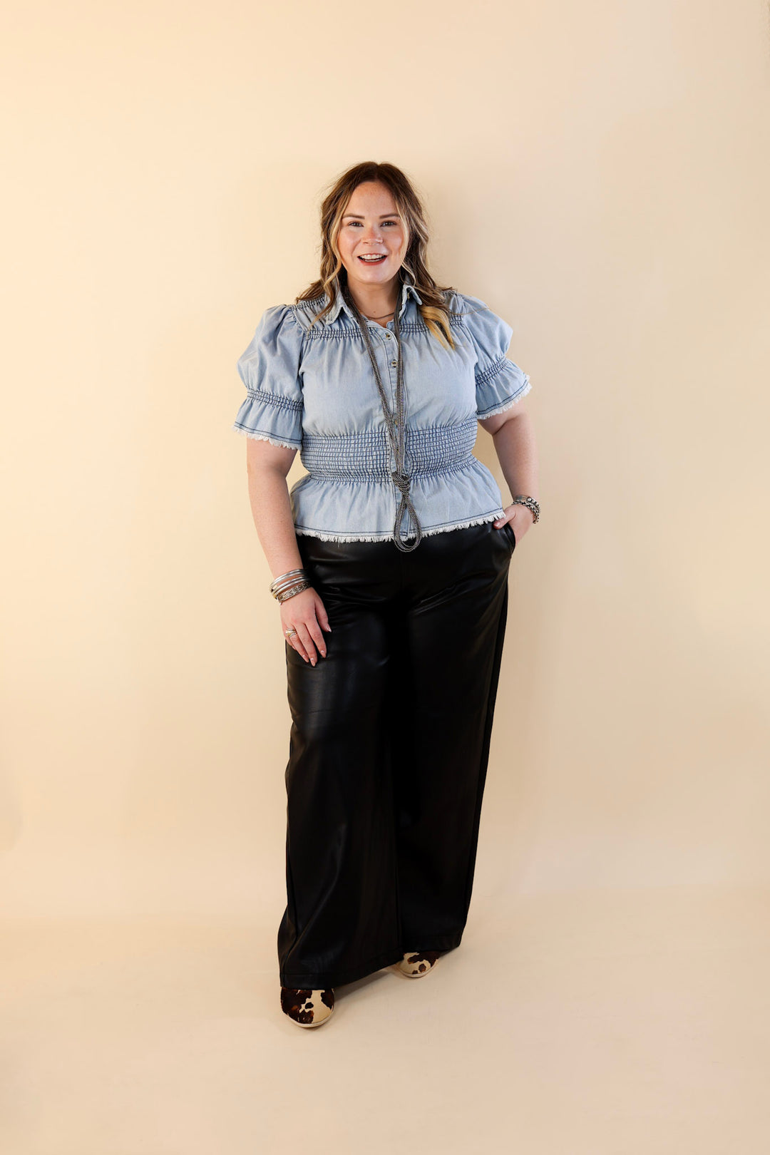 Luxe Feeling Wide Leg Faux Leather Pants in Black - Giddy Up Glamour Boutique