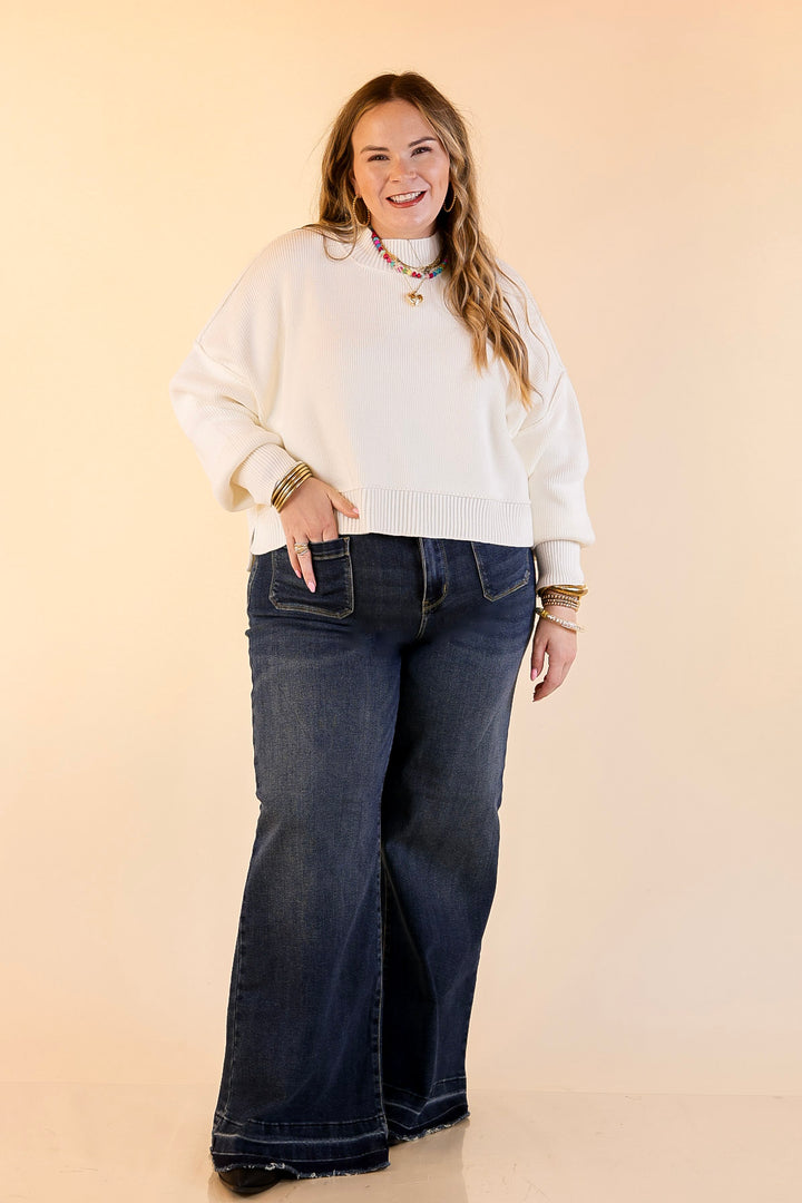 Fireside Fit Cropped Long Sleeve Mock Neck Sweater in Ivory