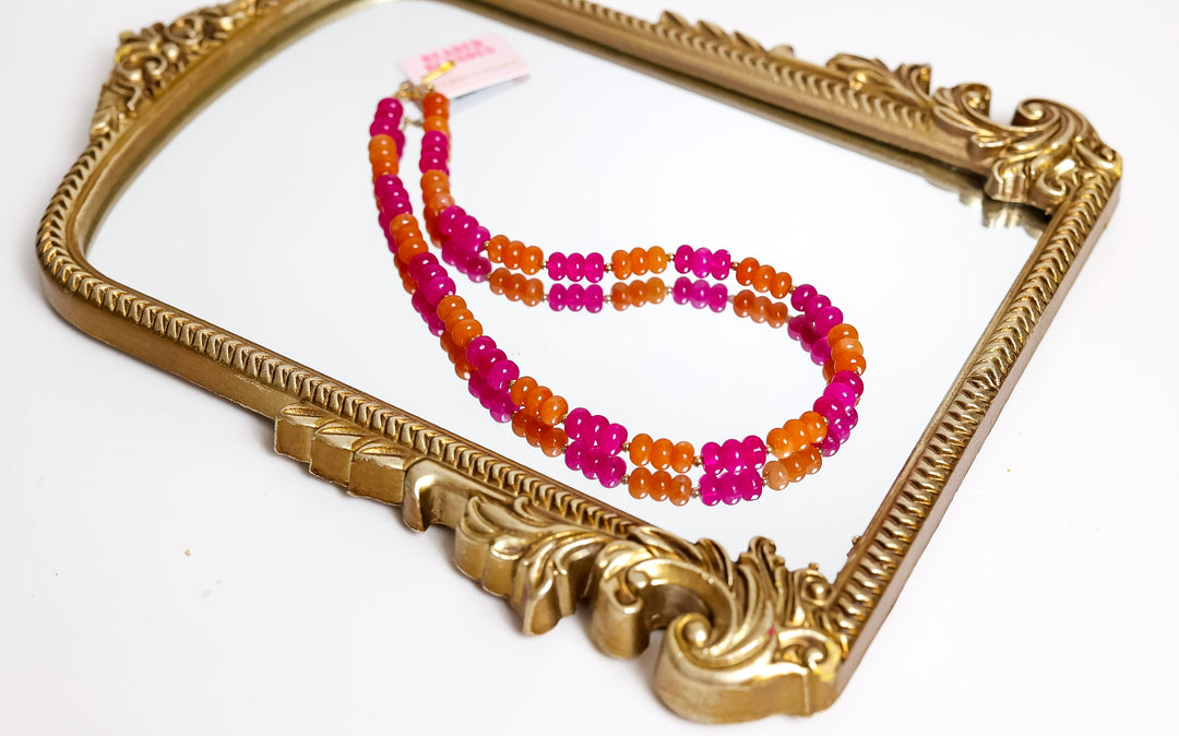 Beaded Blondes | Magenta & Orange Colorblock Gemstone Necklace