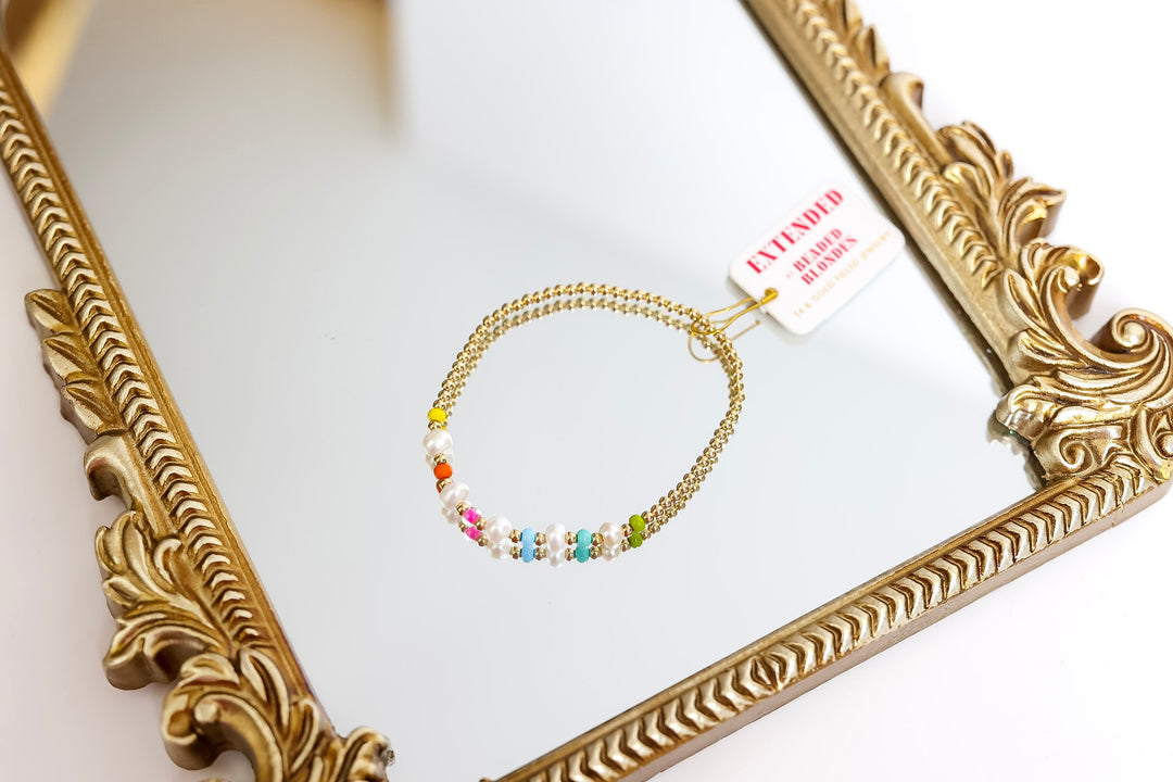 Beaded Blondes | Beach Rainbow Bracelet in Gold with Pearl Accents