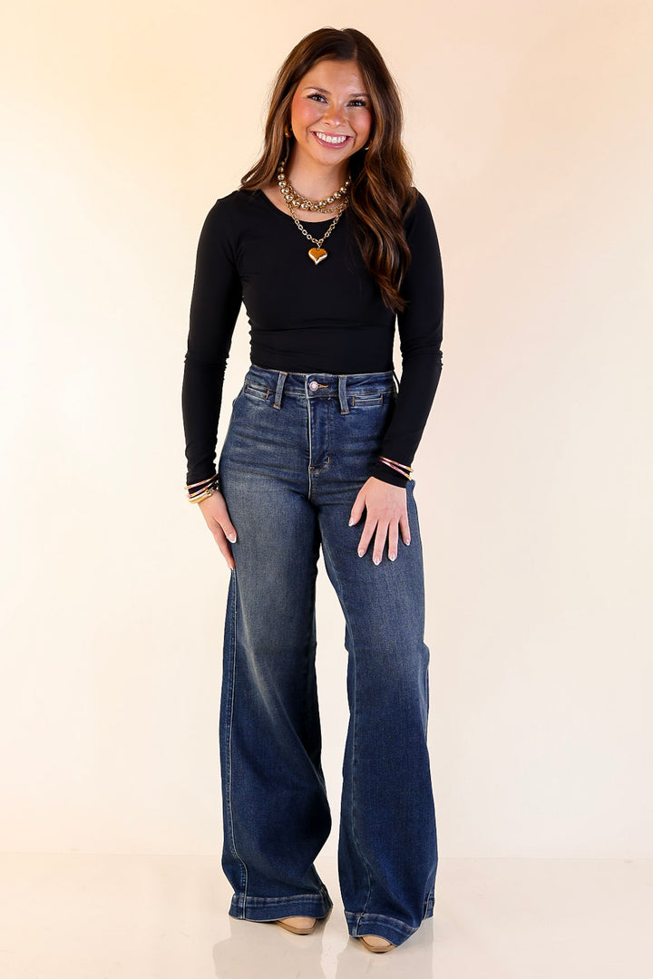 Judy Blue | Perfectly Poised Tummy Control Retro Wide Leg Trouser Jean in Dark Wash