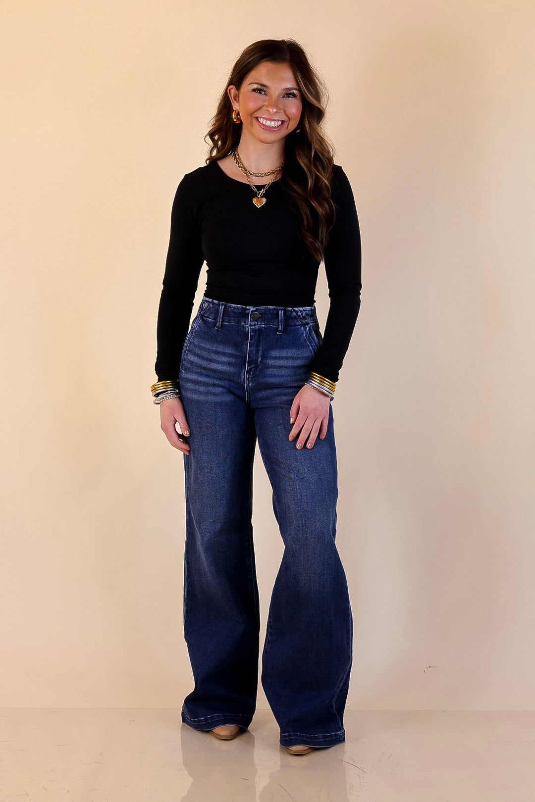 Risen | Always on Point Wide Leg Trouser Jeans in Dark Wash