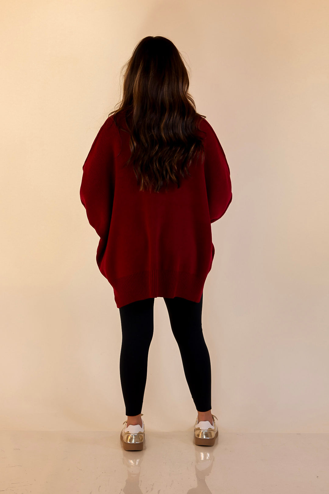 Snug and Stylish Mock Neck Sweater with Side Slit in Maroon
