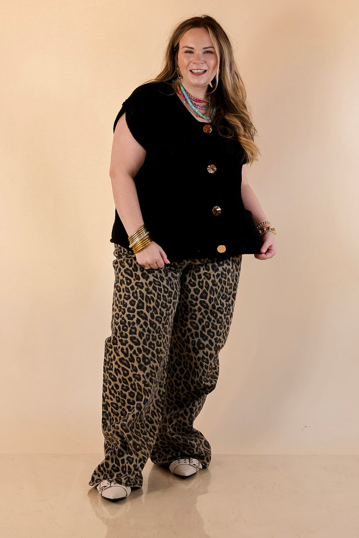 Plus | Risen | Naturally Bold Straight Wide Leg Jean in Cheetah Print