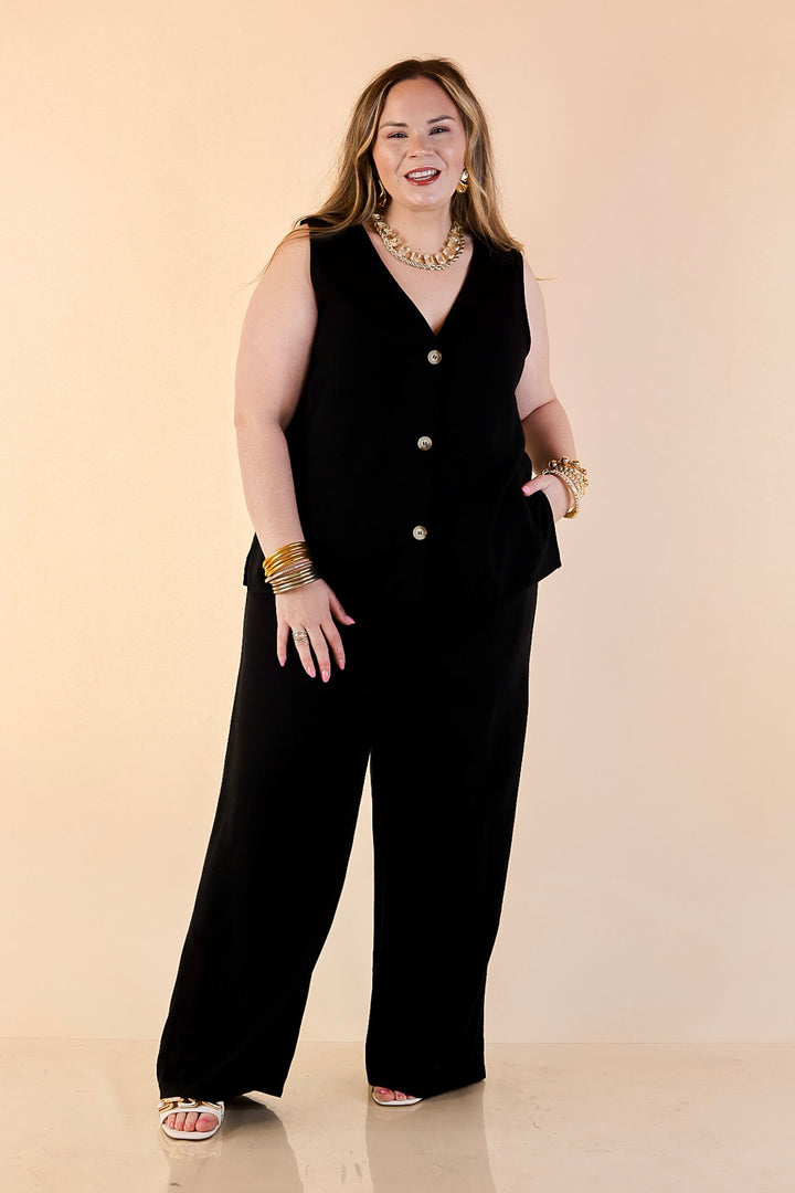 Styled for Success Button Up Linen Vest in Black