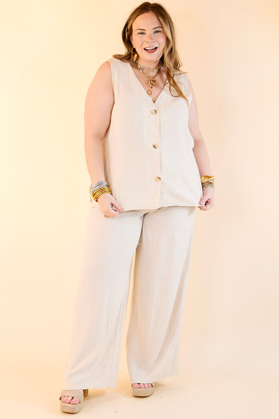 Styled for Success Linen Drawstring Pants in Oatmeal Beige