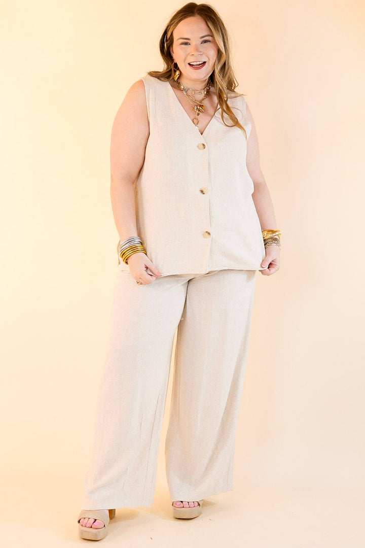 Styled for Success Linen Drawstring Pants in Oatmeal Beige