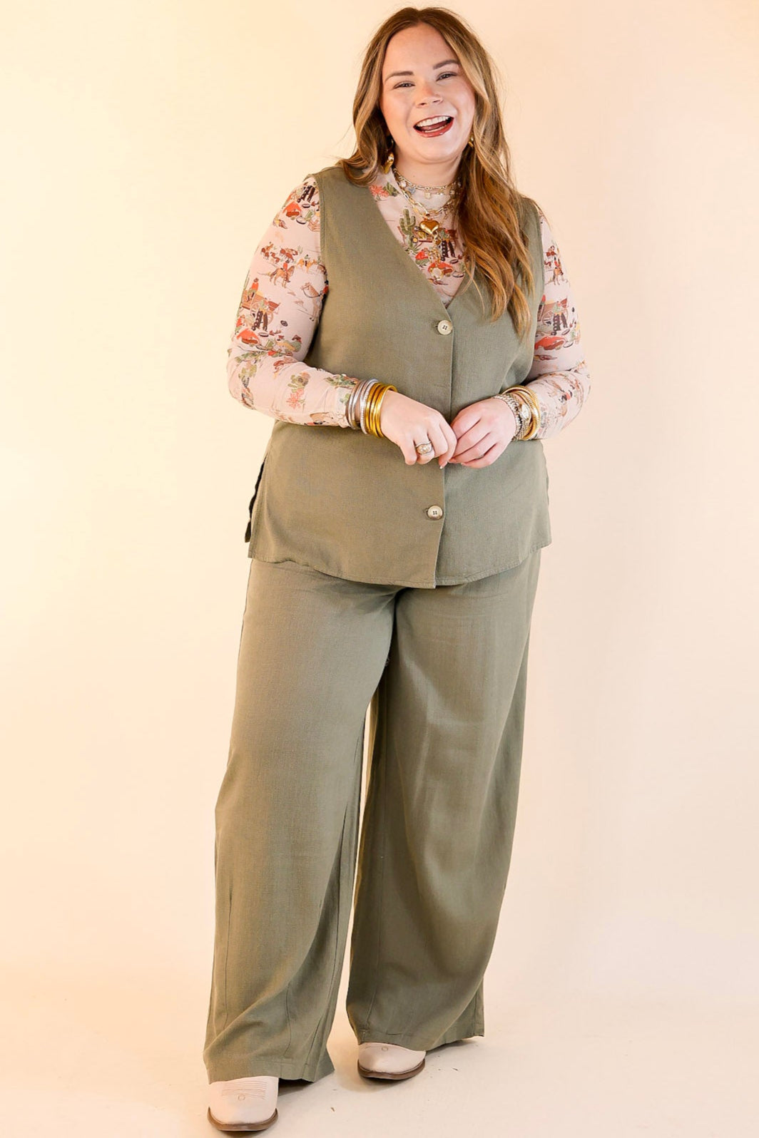 Styled for Success Linen Drawstring Pants in Light Olive Green