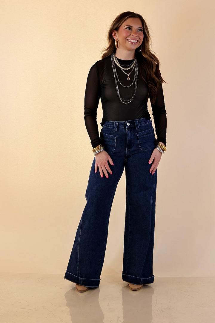 The Essential Layer Solid Sheer Mesh Long Sleeve Top in Black