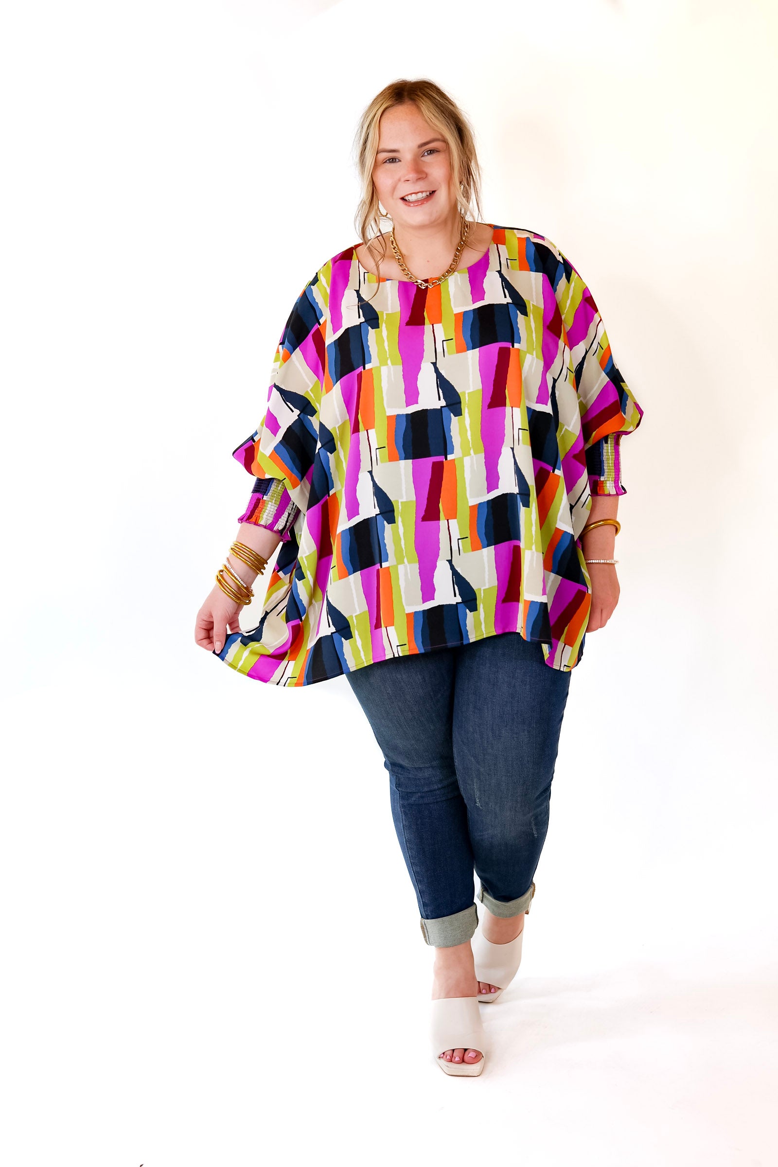 Museum Bound Abstract Print Top in Purple and Navy - Giddy Up Glamour Boutique