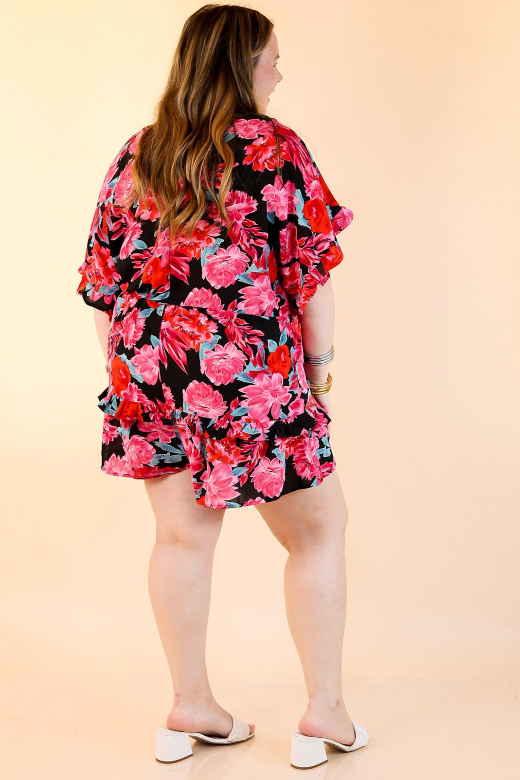 Sending Good Luck Floral Print Drawstring Romper in Black