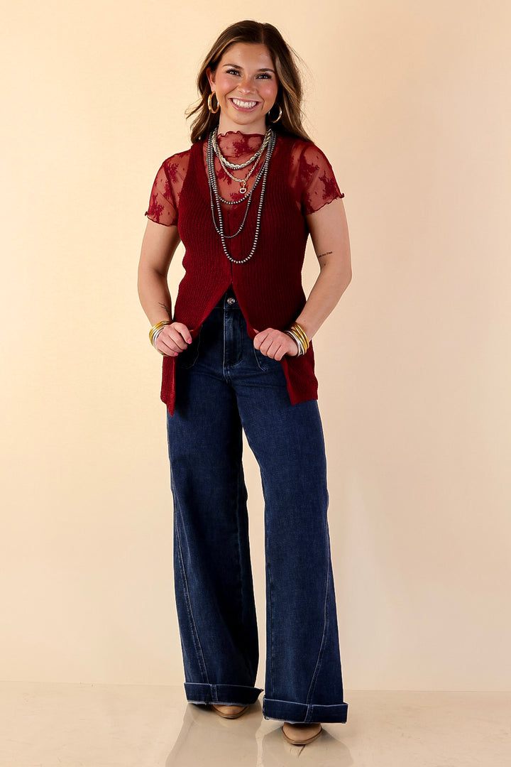 Effortlessly Elevated Textured Knit Front Clasp Sweater Vest in Maroon