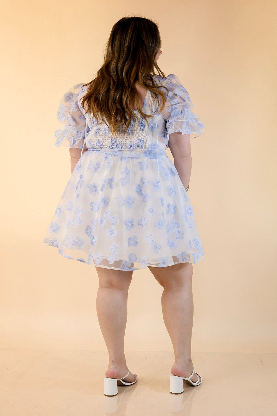 Blissful Beauty Floral Print Dress with Short Puff Sleeves in Sky Blue
