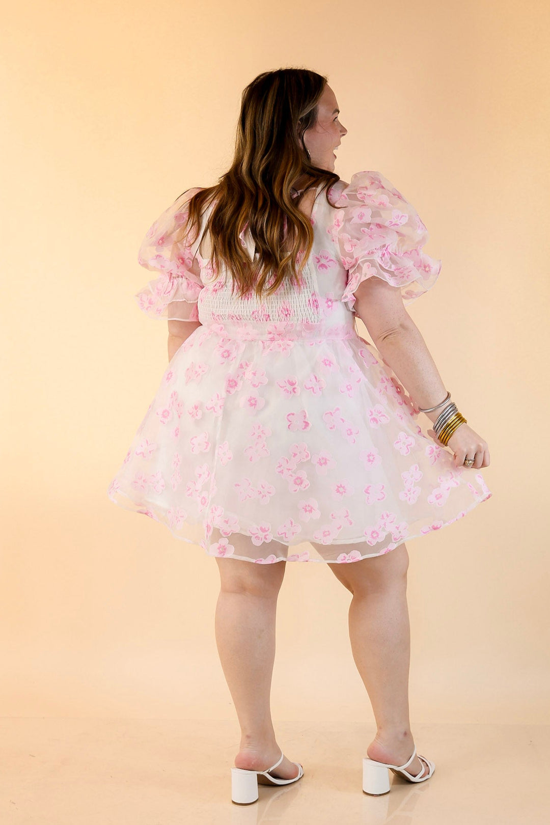 Blissful Beauty Floral Print Dress with Short Puff Sleeves in Light Pink