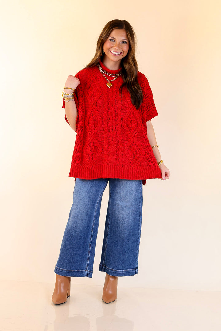 Mud Pie | Claude Oversized Cable Knit Dropped Shoulder Sweater in Red