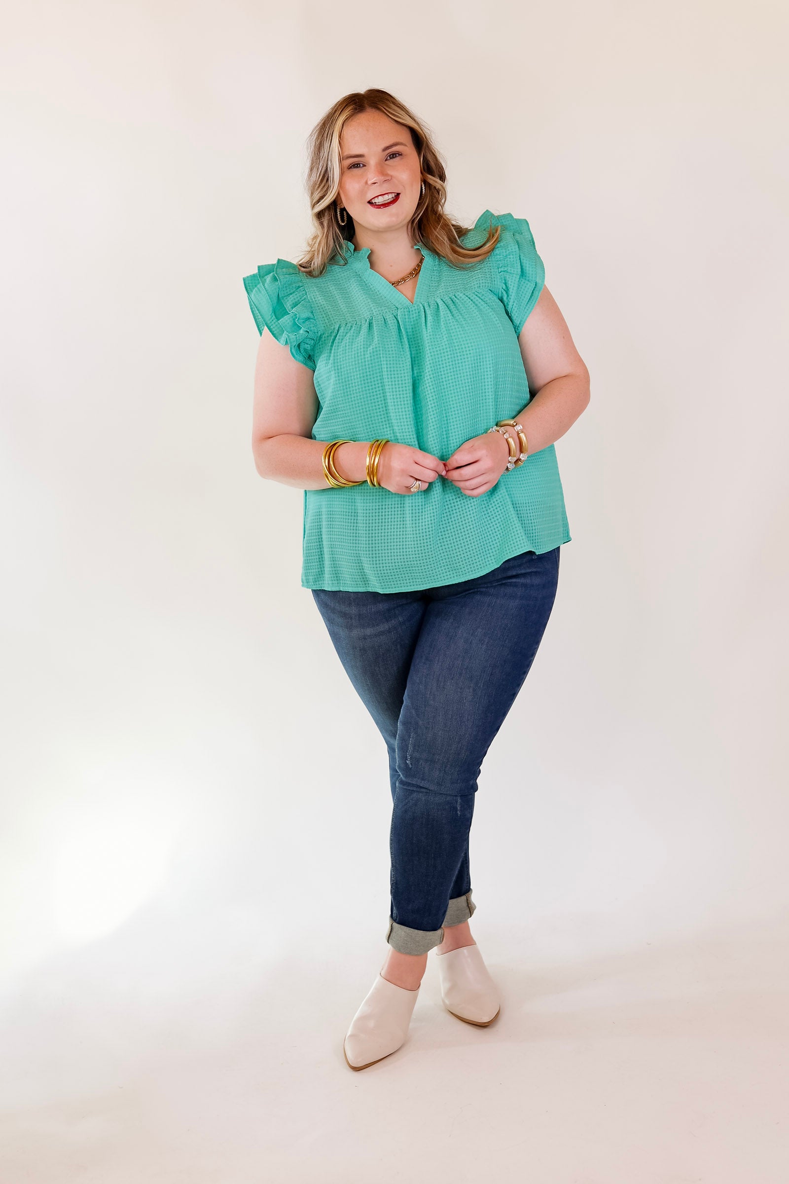 Perfectly Fabulous Ruffle Cap Sleeve Top in Mint Green - Giddy Up Glamour Boutique