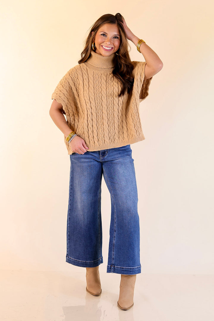 Knit to Be Cable Knit Turtleneck Sweater in Taupe