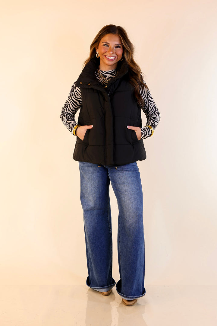 Evergreen Escape High Neck Puffer Vest in Black