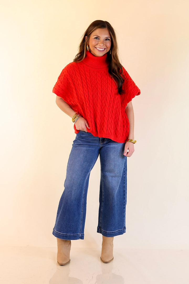 Knit to Be Cable Knit Turtleneck Sweater in Red