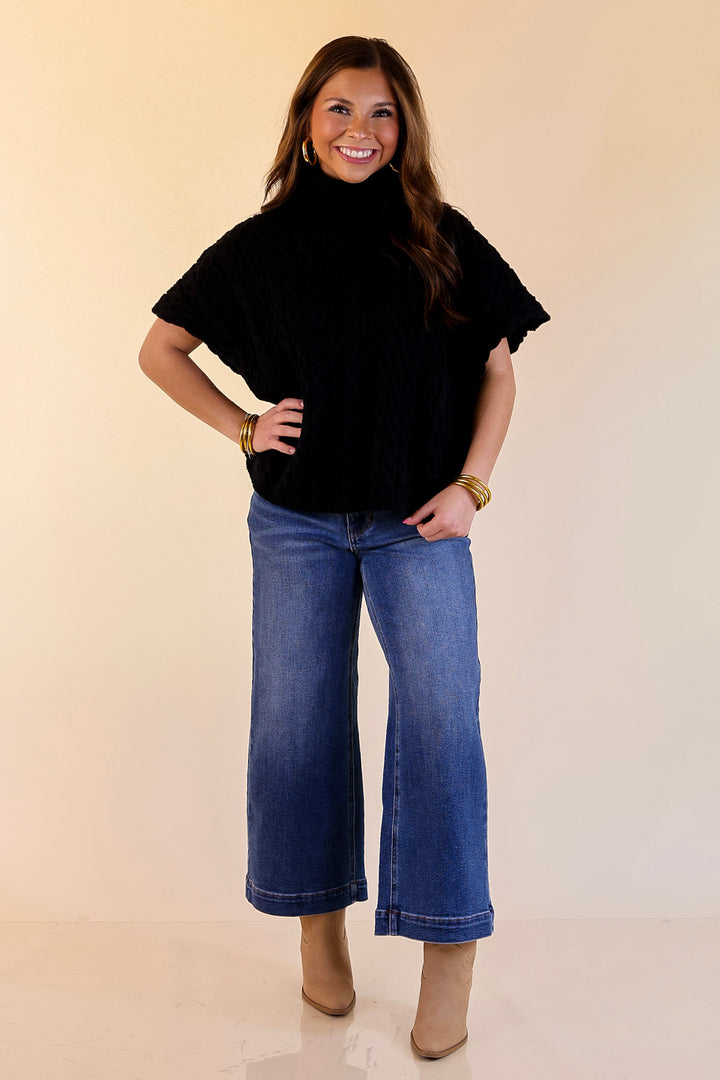 Knit to Be Cable Knit Turtleneck Sweater in Black