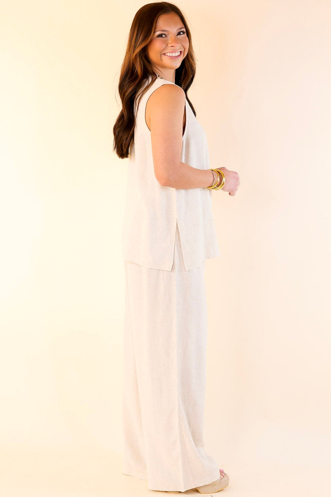 Styled for Success Linen Drawstring Pants in Oatmeal Beige