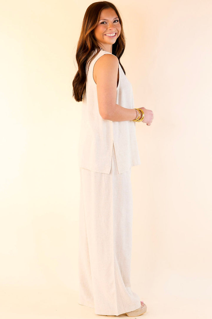 Styled for Success Linen Drawstring Pants in Oatmeal Beige