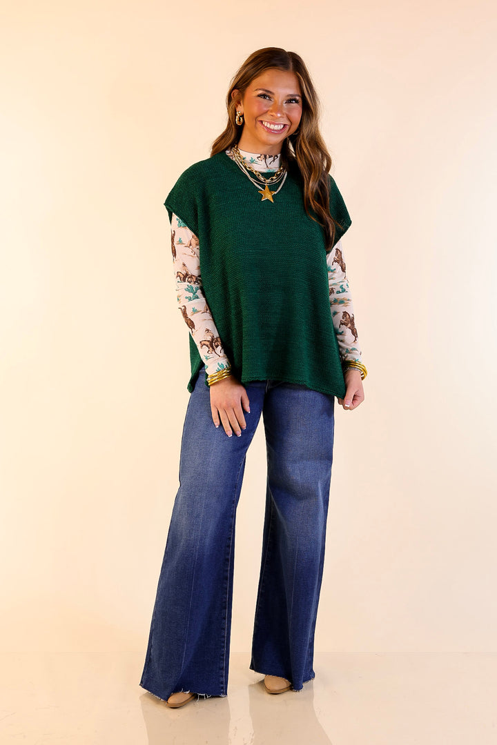 Forever Favorite Oversized Crew Neck Sweater Vest in Hunter Green