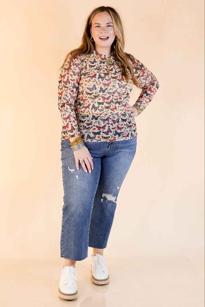 In Full Flutter Butterfly Mesh Top in Cream