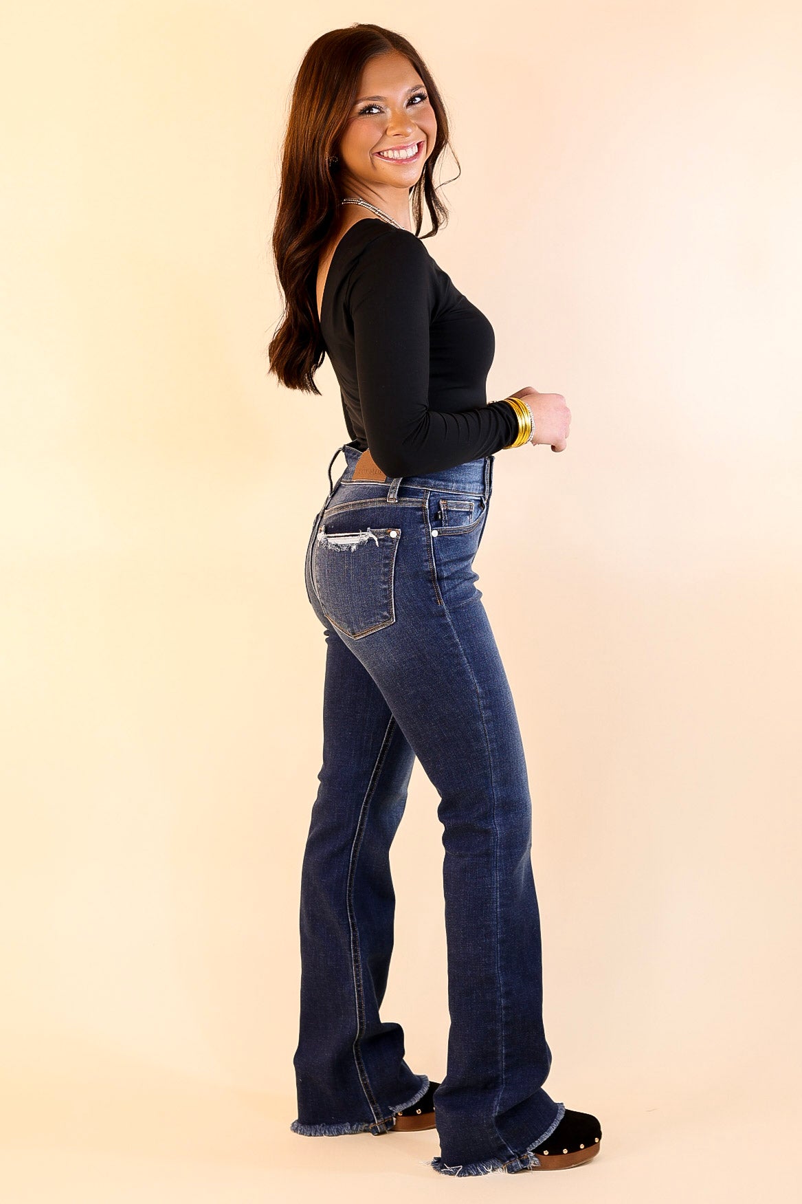 Judy Blue | A New Me Double Button Bootcut Jeans in Dark Wash