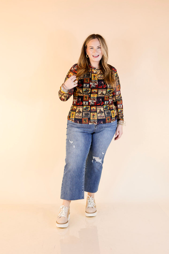 Light Layer Vintage Poster Print Mesh Long Sleeve Top