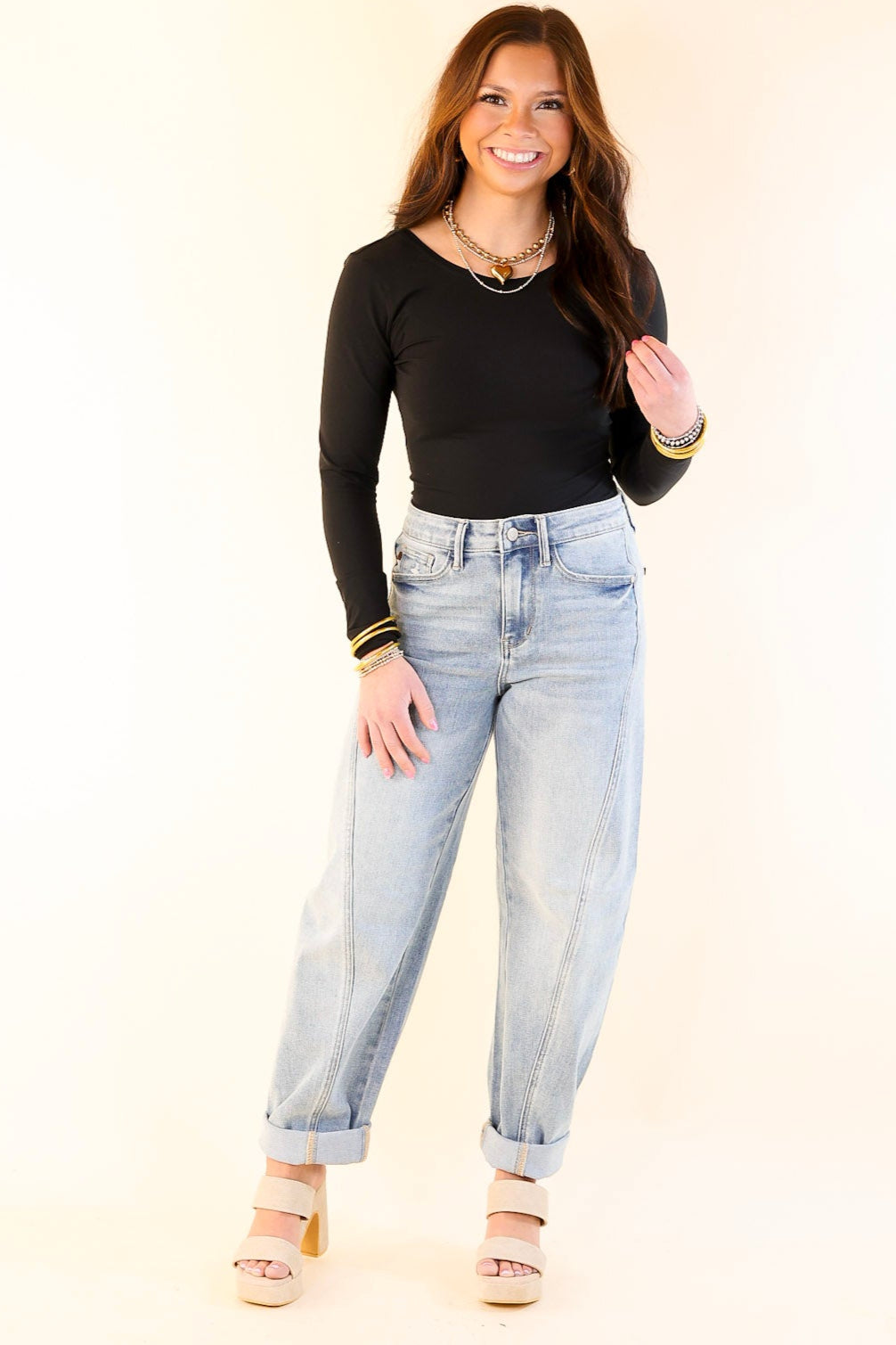 Judy Blue | Hottest Trend Barrel Jean with Side Panel in Medium Wash