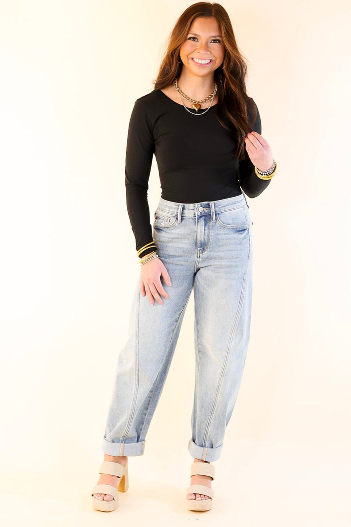 Judy Blue | Hottest Trend Barrel Jean with Side Panel in Medium Wash