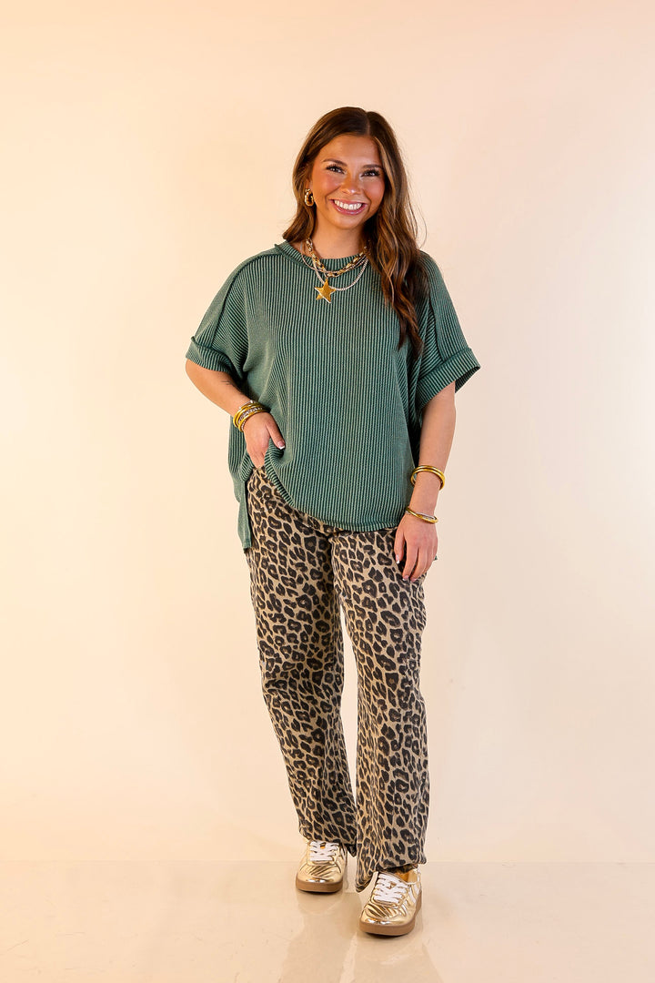 Daily Perfection Scoop Neck Short Sleeve Ribbed Top in Hunter Green