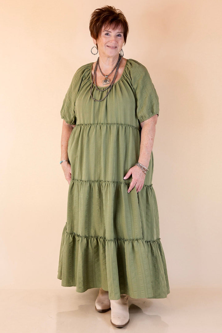Sweetest Moments Ruffle Tiered Maxi Dress in Olive Green