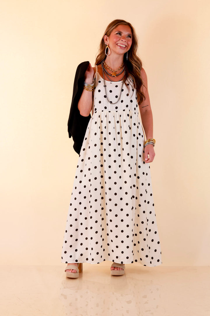 Two Ways to Charm Polka Dot Spaghetti Strap Dress Set with Detachable Black Top in Cream