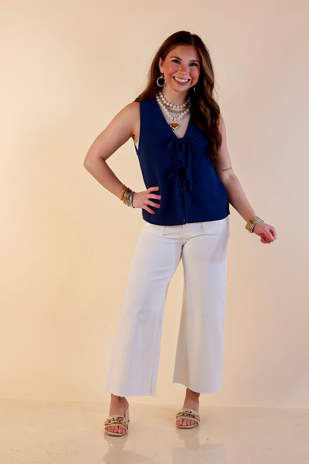 Main Attraction Bow Tie Front Sweater Vest in Navy Blue